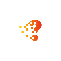 Colorful letter question mark fast pixel dot logo. Pixel art with the letter question mark. Integrative pixel movement. Creative scattered technology icon. Modern icon creative ports.