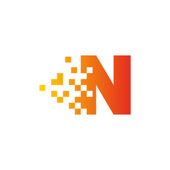 Fototapeta premium Colorful letter N fast pixel dot logo. Pixel art with the letter N. Integrative pixel movement. Creative scattered technology icon. Modern icon creative ports. Vector logo design.