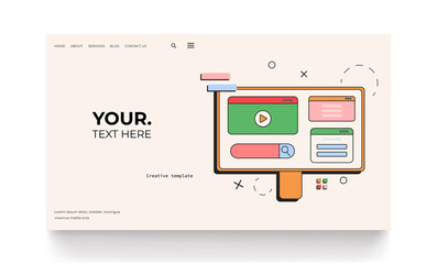 Web design landing page concept. UI/UX lesson background. Design lesson background for web, banner, online school.