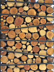 Parts of wood cut into firewood for space heating
