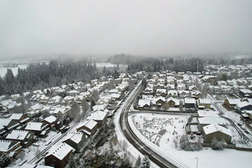 North America Suburban Neighborhood Winter Aerial View Happy Valley Oregon USA