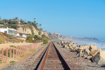 Train tracks near the beach in San Clemente, Orange County, California