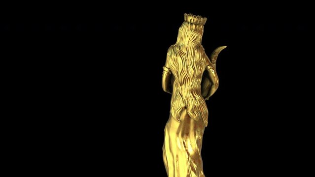 The Goddess of Fortune - rotation zoom-in Dx - 3d animation model on a black background