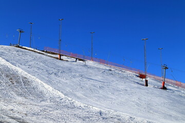 Swedish ski sklope during the winter. Small resort called Bruket. Downhill skiing. Stockholm, Sweden, Europe.