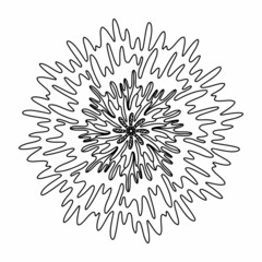 Starburst hand drawn illustration. Black and white. Black paint blots icon. Paint splash monochrome doodle symbol. Scribble floral mandala, flower stamp brush. Kids and adult coloring page. Antistress