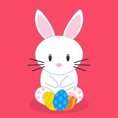 Easter rabbit with eggs, bunny. Vector illustration.