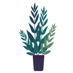 Indoor house plant.Poster.banner,label. Blue, brown and pastel colors.