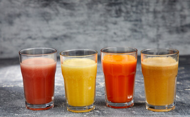 fresh juice in the glasses