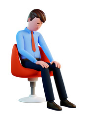 3d man sleeps sitting on a chair. Businessman dozed off in a chair. 3d image. 3d render.