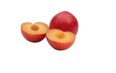 plum slice isolated on white background macro photo