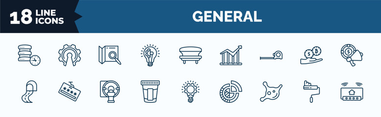 set of general web icons in outline style. thin line icons such as real time data, realization, tape measure, road tunnel, urine test, organism, painting work, smart home hub vector.