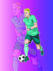 Prepare for World Cup 2022 Football Player in vintage cartoon style vector illustration for poster material, event banner, flyer, coupont card, greeting car, celebration content