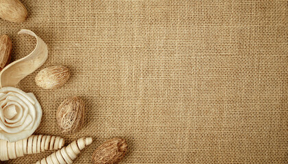 Sack vintage background with walnut kernels. dried seeds, props.	