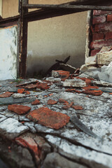 Old abandoned building. Ruins of a building. Destroyed brickwork.