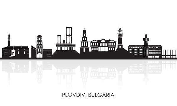 Silhouette Skyline panorama of city of Plovdiv, Bulgaria - vector illustration
