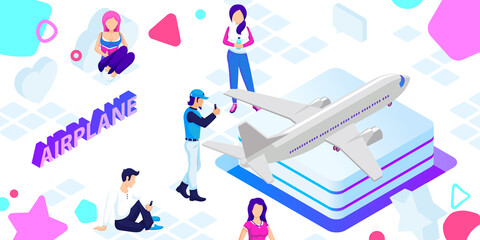 Airplane isometric design icon. Vector web illustration. 3d colorful concept