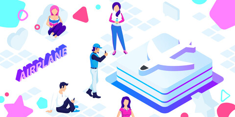 Obraz premium Airplane isometric design icon. Vector web illustration. 3d colorful concept