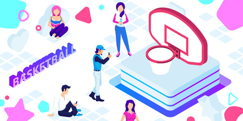 Basketball isometric design icon. Vector web illustration. 3d colorful concept