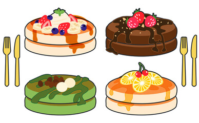 フルーツパンケーキのイラストセット
