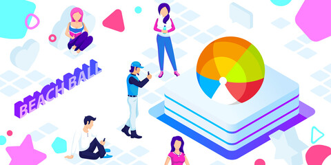 Beach ball isometric design icon. Vector web illustration. 3d colorful concept