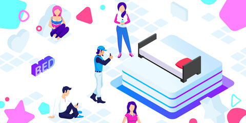 Bed isometric design icon. Vector web illustration. 3d colorful concept