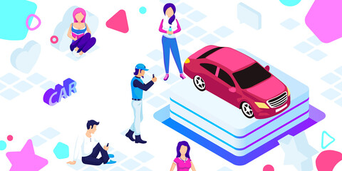 Car isometric design icon. Vector web illustration. 3d colorful concept