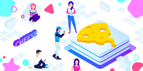 Cheese isometric design icon. Vector web illustration. 3d colorful concept