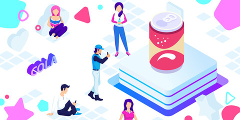 Cola isometric design icon. Vector web illustration. 3d colorful concept
