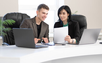 Businessman and businesswoman meeting In modern office