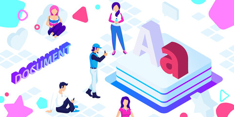 Document isometric design icon. Vector web illustration. 3d colorful concept