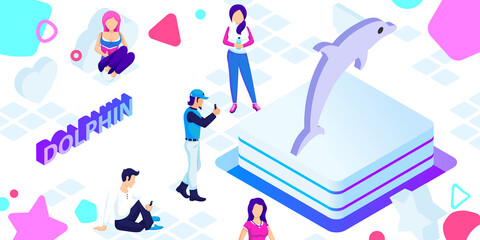 Dolphin isometric design icon. Vector web illustration. 3d colorful concept