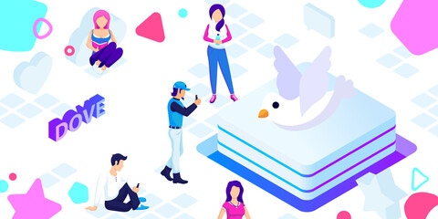 Dove isometric design icon. Vector web illustration. 3d colorful concept