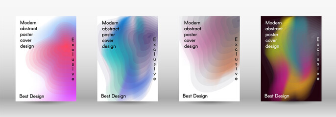 Set for liquid. Holographic abstract backgrounds. Bright mesh blurred pattern in pink, blue, green tones. Fashionable advertising vector in retro for book, annual, mobile interface, web application.