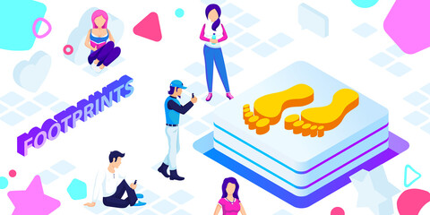 Footprints isometric design icon. Vector web illustration. 3d colorful concept