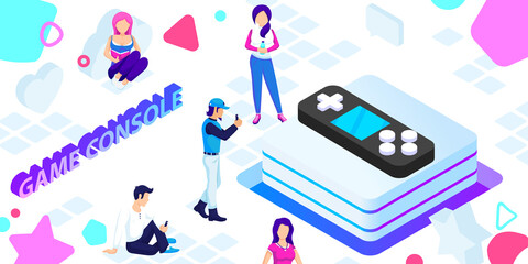 Game console isometric design icon. Vector web illustration. 3d colorful concept