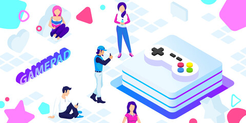 Gamepad isometric design icon. Vector web illustration. 3d colorful concept