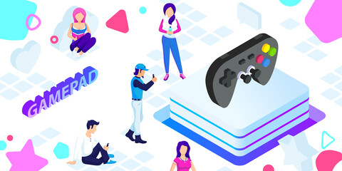 Gamepad isometric design icon. Vector web illustration. 3d colorful concept