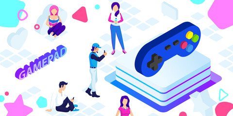 Gamepad isometric design icon. Vector web illustration. 3d colorful concept