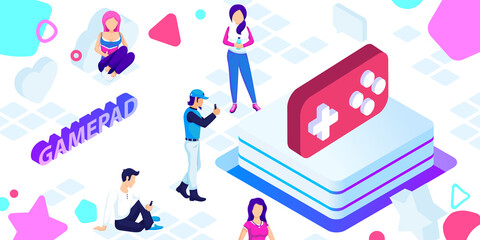 Gamepad isometric design icon. Vector web illustration. 3d colorful concept
