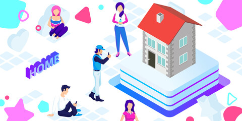 Home isometric design icon. Vector web illustration. 3d colorful concept
