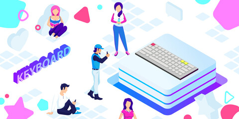 Keyboard isometric design icon. Vector web illustration. 3d colorful concept