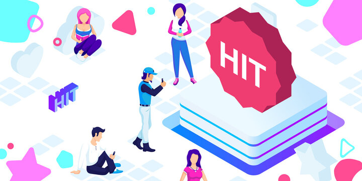 Hit isometric design icon. Vector web illustration. 3d colorful concept