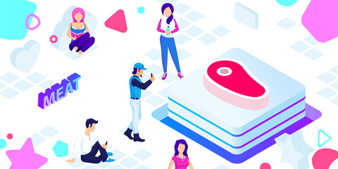 Meat isometric design icon. Vector web illustration. 3d colorful concept