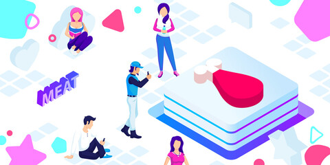 Meat isometric design icon. Vector web illustration. 3d colorful concept