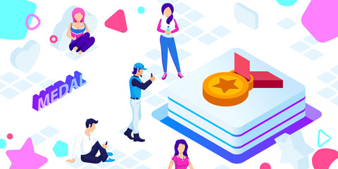 Medal isometric design icon. Vector web illustration. 3d colorful concept