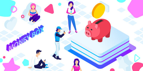 Money box isometric design icon. Vector web illustration. 3d colorful concept