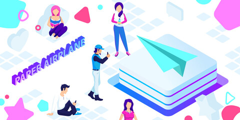 Paper airplane isometric design icon. Vector web illustration. 3d colorful concept