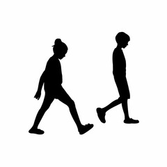 Fototapeta na wymiar two childrfen walking body silhouette vector