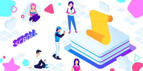 Fototapeta premium Scroll isometric design icon. Vector web illustration. 3d colorful concept