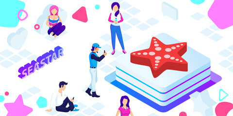 Seastar isometric design icon. Vector web illustration. 3d colorful concept